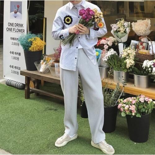 HOT SELLING Miyake fold wen Style fashion solid men Wide leg pants IN STOCK