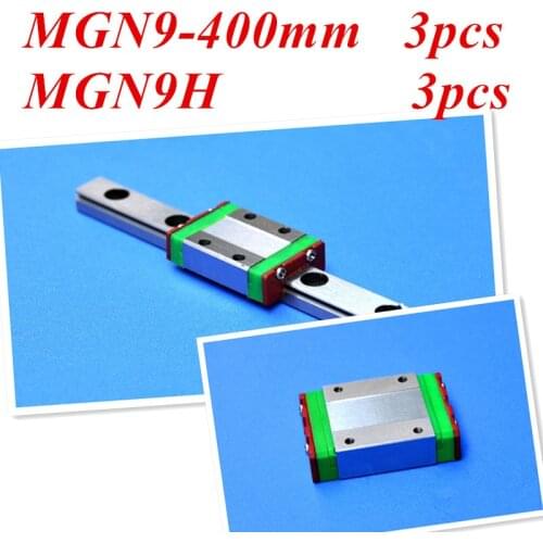 Kossel Mini MGN9 9mm miniature linear slide set: 3pcs MGN9 L-400mm linear rail+3pcs MGN9H linear block carriage XYZ cnc parts