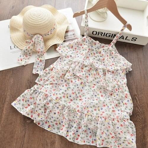 Melario 2PCS/Set Girls Dress + Hat Chiffon Childrens Dress 2021 Summer Dress Floral Girls Sleeveless Dress for Children Dresses