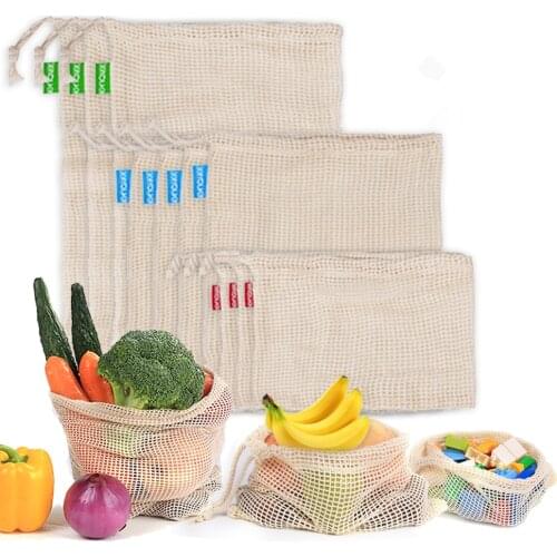 Reusable Cotton Mesh Produce Bag for Vegetable Fruit bolsas reutilizables verduras y fruta Kitchen Washable Storage Bag
