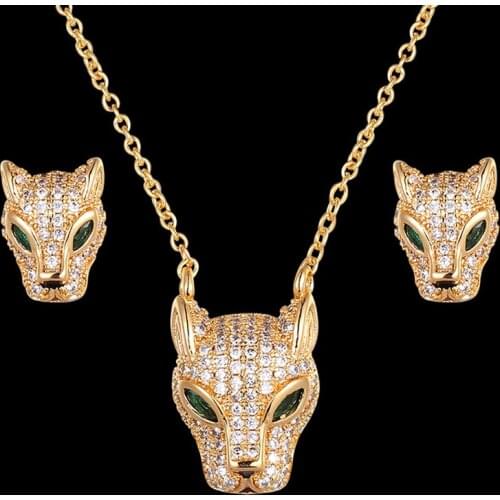 Zlxgirl Love leopard pendant with Earrings for men Jewelry Set AAA micro pave cubic zircon copper necklace sets fashion jewelry