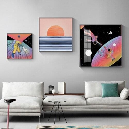 Abstract Space Astronaut Robot Wall Art Canvas Painting One Piece Posters Prints Quadros Anime Retro Picture Bedroom Wall Decor