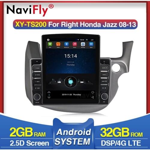 Navifly Tesla style for Honda Jazz 2 GG 2008 - 2014 Fit 2 RHD Android video Car radio multimedia player navigation gps No 2 din