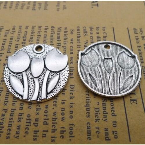 Newest 8Pcs 25*25mm Antique Silver Plated Alloy Daffodil Round Charms Vintage Necklace Bracelet Charms For Diy Jewelry Making