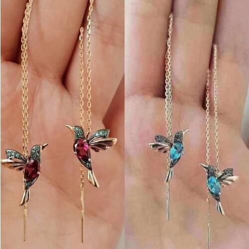 New Unique Little Bird Drop Long Hanging Hummingbird Earrings For Women Elegant Girl Tassel Crystal Pendant Earring Jewelry