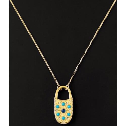 S925 Sterling Silver Roman Style Golden Lock Necklace Fashion Light Luxury European And American Luxury Brand Monaco Jewelry