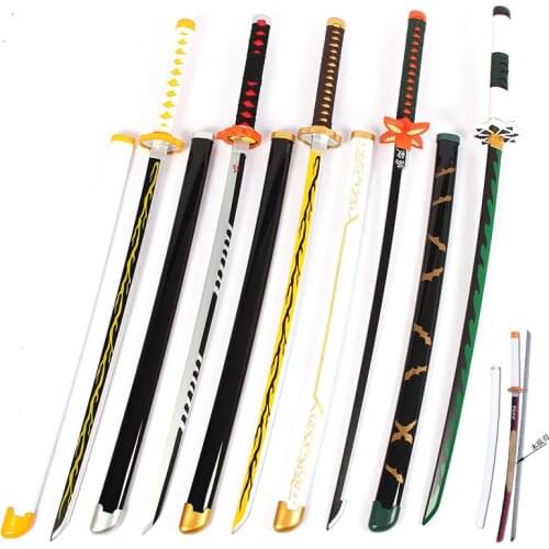 Hot Anime Kimetsu No Yaiba Cosplay Sword Props Devils Blade Wooden Sword Weapon Demon Slayer Cosplay Samurai Ninja Katana Prop
