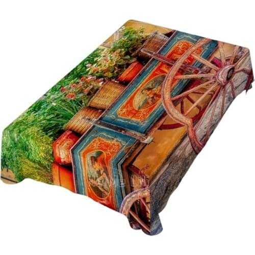 Rectangular Tablecloth Potted Plants Cart Rustic Cabin Eco-friendly Non Wrinkle Washable Party