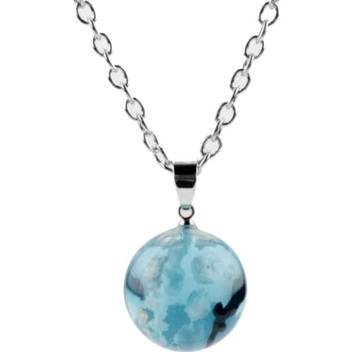 Fashion Blue Stone Necklace Chic Transparent Rould Ball Moon Pendant Necklace цепочка Blue Sky White Cloud Necklace Chain Women