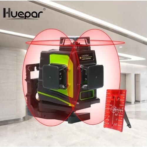 Huepar 12 Lines 3D Cross Line Laser Level Self-Leveling 360degree Vertical & Horizontal Cross Super Powerful Red Laser Beam Line