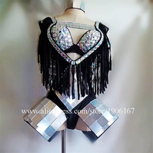 Sexy Lady Nightclub Party Mirror Dress Star Stage Performance Ballroom Mirror Costume TV Show Catwalk Dance Team C