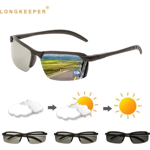 Classic Photochromic Polarized Sunglasses Men Semi-rimless Discoloration Sun Glasses Male Anti Glare Eyewear Driving Oculos