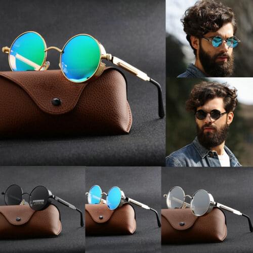 Vintage Retro Polarized Steampunk Sunglasses Fashion Metal Round Mirrored Eyewear Men Circle Sun Glasses Uv400