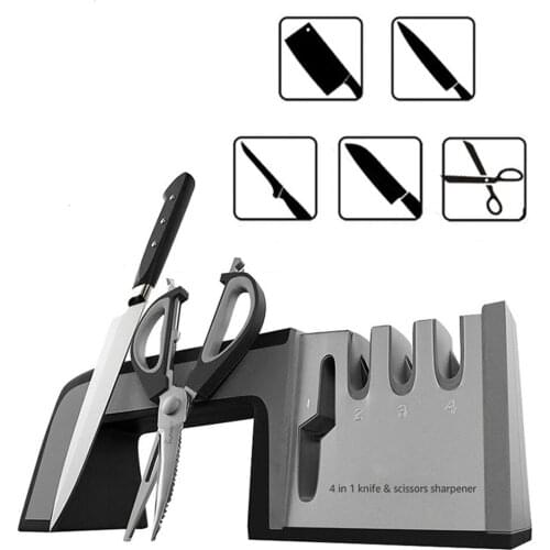 Knife Sharpener 4 in 1 Diamond Coated&Fine Rod Knife Shears and Scissors Sharpening stone System Stainless Steel Blades
