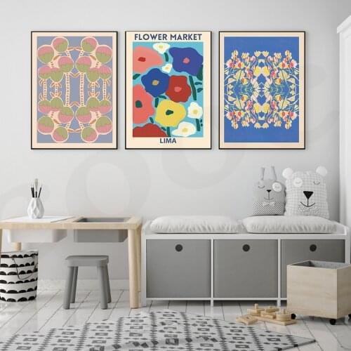 Vintage Flower Market Poster Exhibition Style Nordic Wall Art Print on Canvas Modern Painting Living Room Home Decor Picture
