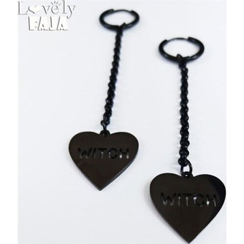 2021 Heart Witchcraft Witch Stainless Steel Long Earings Women Black Earrings Jewelry acero inoxidable joyeria mujer E613014