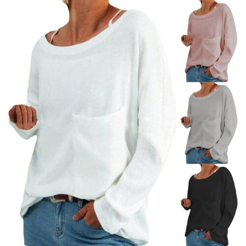 Ladies Cotton Loose Long Sleeve T-Shirts Pockets White Tops Loose Casual Tee Autumn Women Pink Tshirt O-Neck Street Size 5XL Top