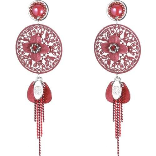 Hollow Out Round Flower Vintage Tassel Earrings For Women 3 Colors Bohemian Statement Pendientes Fashion Jewelry Mrs win