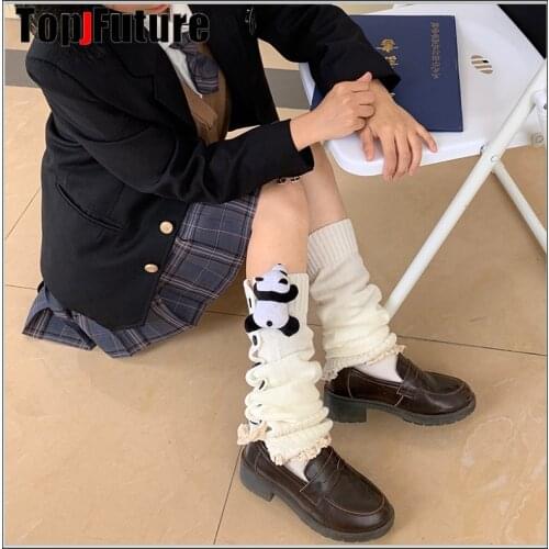 Women Knit Winter Leg Warmers Loose Style Lady Boot Knee High Boot Stockings Leggings Warm Boots button panda Leg warmer