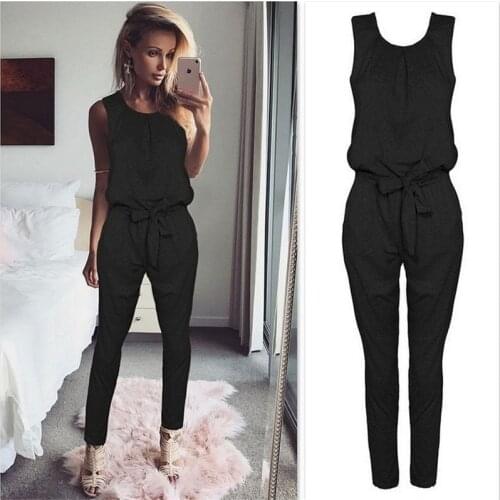 Summer Sexy Sleeveless Outfit Round Neck Straps Backless Pencil Pants Sexy High Waist Women Casual Bandage Jumpsuit