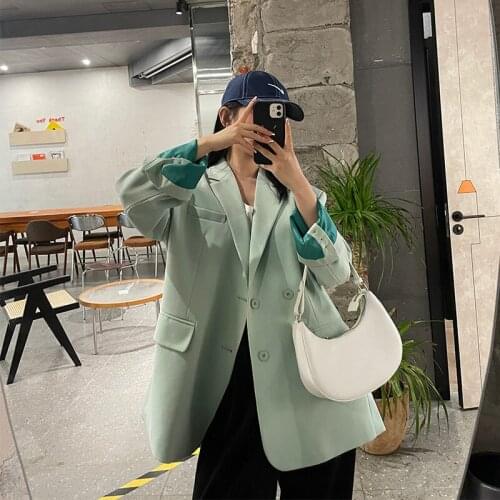 2021 Spring Autumn Blazer Women Korean Fashion Lapel Single-Breasted Long Sleeve Temperament Suit Casual Loose Outerwear H1442