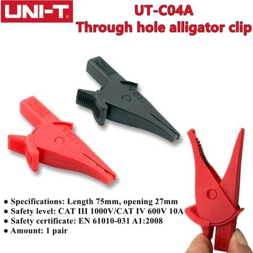 UNI-T 1 Pair UT-C04A Insulated Through Hole Alligator Clip Multimeter Accessories Probe Pen Crocodile Clip Electrical Clamp