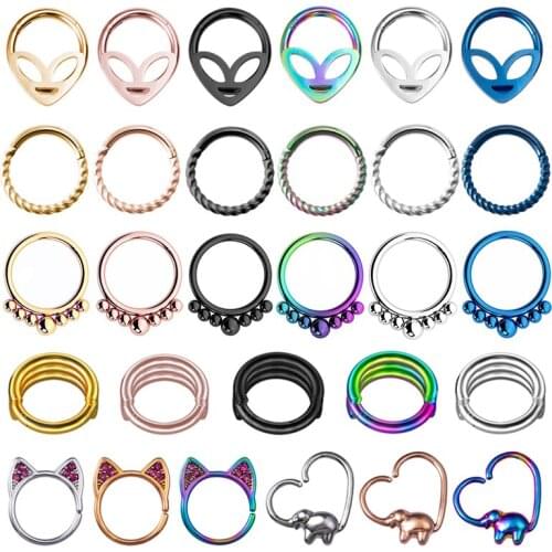 1pc Stainless Steel Nose Ring Hoop Earring Septum Clicker Segment Cartilage Piercing Helix Ear Hinged Tragus Women Body Jewelry