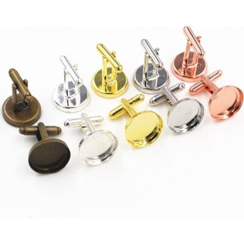 10pcs/ Lot 16mm 5 Colors Plated Deep Base Copper Cufflink Base Cuff Link Settings Cabochon Cameo Base