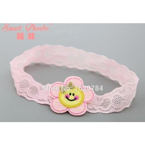 10pcs Fashion Embroidery Cute Pink SunFlower Girls Headbands Solid Kawaii Glitter Bow Floral Newborn Hairbands Lace Headwear