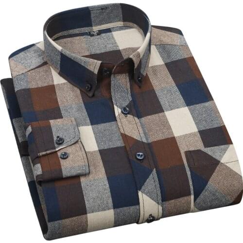 Aoliwen brand Flannel Plaid Shirt Men 2021 Autumn New Male Casual Long Sleeve Shirt Plus size High Quality Warm Men Tops Clothes