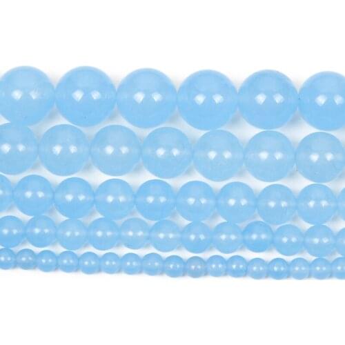 4-12mm Natural Stone Bead Round Smooth Blue Chalcedony Stone Loose Beads For Jewelry Making DIY Charm Bracelet Necklace Handmade