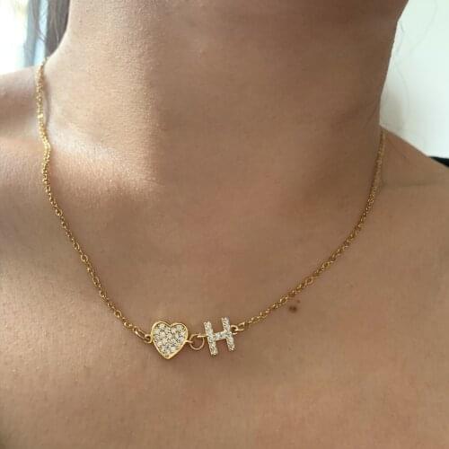 Letters Custom Name 26 Initial Letter Heart Necklace for Women Men Trendy Gold Color CZ Alphabet Charm Stainless Steel Chain