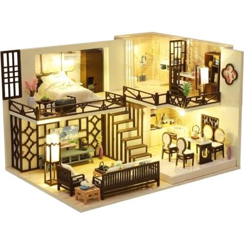 Cutebee DIY DollHouse Wooden Doll Houses Miniature Dollhouse Furniture Kit Toys for Children New Year Christmas Gift Case