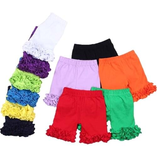 Icing ruffle summer cotton casual children girls shorts elastic waist short wholesale plain white all-match
