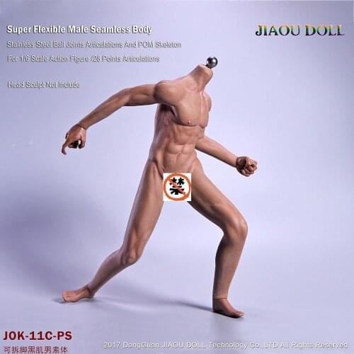 JOK-11C-PS 1/6 Male Figure Body Black Skin Strong Muscle Body With Detachable Foot For 1/6 Man Head