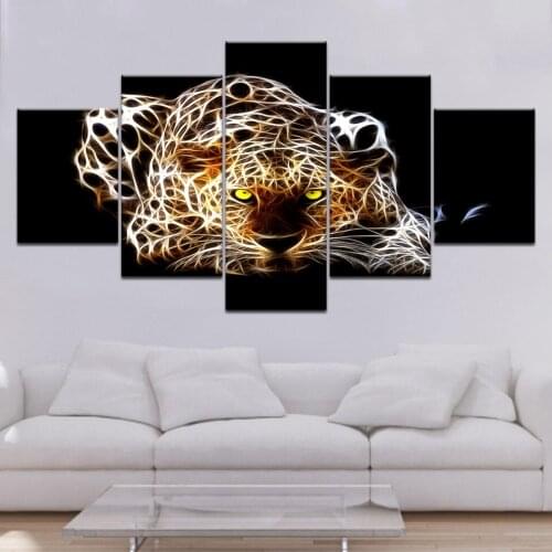 Canvas Painting 5 Panel Modern Decor Picture Leopard For Living Room Childrens Room Canvas Poster And Print Picture Framed Art