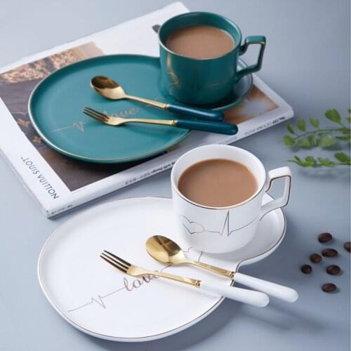 Gold Rim Ceramic Coffee Cup Espresso Cup And Saucer Set Household Small Luxury Simple Afternoon Tea Cup With Spoon