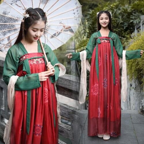 Hanfu Women Chinese National Dance Costume Ancient Festival Outfit Fairy Dress Oriental Folk Stage Performance Clothes DF1008