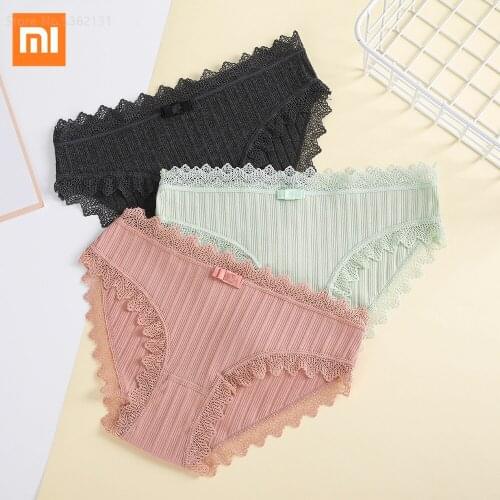 Xiaomi Low Waist Lace Underwear Women Breathable Solid Color Panties Comfortable Elastic Close-fitting Threaded Cotton Panties
