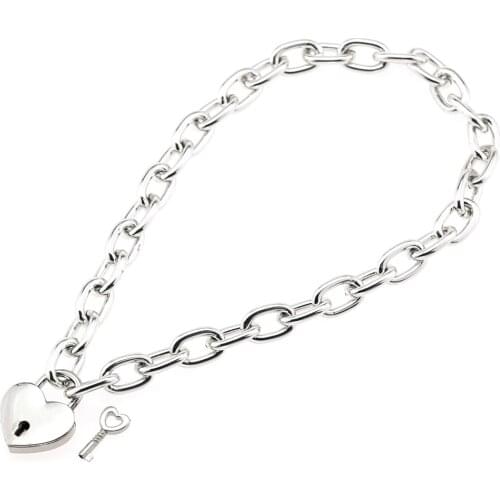 Minimalist Silver Color Thick Chain Necklaces Lock Heart Pendant Necklaces Women Choker Metal Jewelry