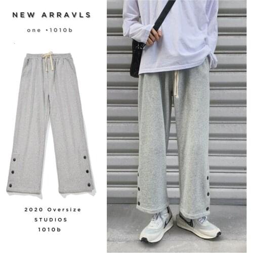 Autumn Gray Black Casual Pants Mens Fashion Button Wide-leg Pants Men Streetwear Loose Hip-hop Straight Pants Men Trousers