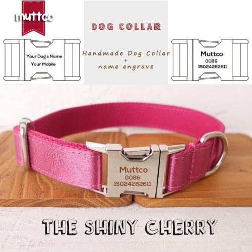 MUTTCO engraved metal buckle dog collar THE SHINY CHERRY dog ID tag collar 5 sizes nameplate anti-lost pet supply UDC113