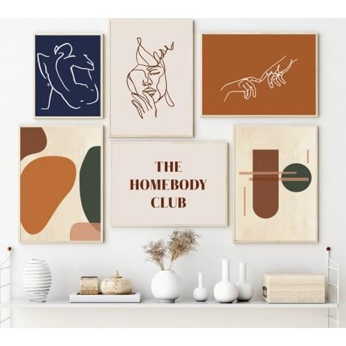 Abstract Shapes Line Color Block Posters and Prints Burnt Orange Navy Earth Tone Canvas Painting Gallery Wall Art Pictures Decor