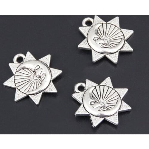 40pcs Silver Color 16x15mm Moon Sun Charms Cute Nature Pendant Jewelry Making DIY Handmade Craft Accessories Wholesale