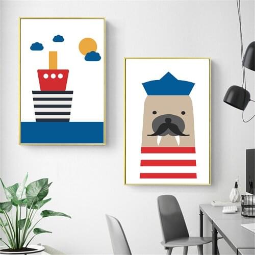 Cartoon Captain Poster Nordic Style Kids Baby Room Decor Bathroom Decoration Lighthouse Wall Art Nursery Artwork