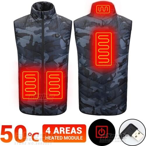 4 Areas Self Heated Vest Electric Heating Jacket Heated Womens Mens Warm Thermal Warmer USB Battery Powered Winter Clothing