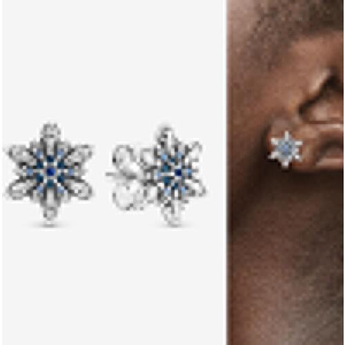 Original 925 Sterling Silver Pan Earring Exquisite Blue Snowflake With Crystal Cz Earrings For Women Wedding Fashion Jewelry