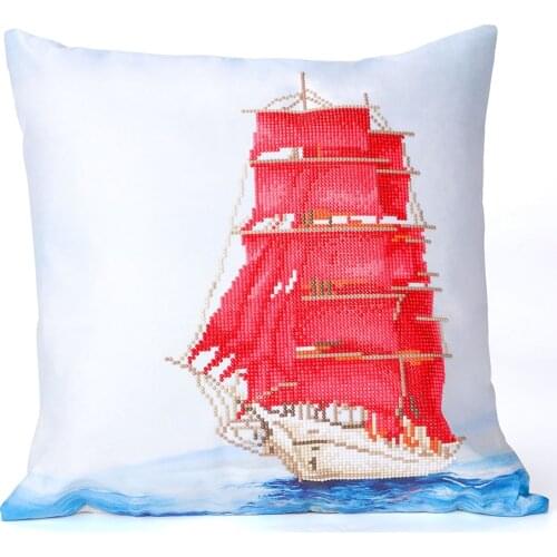 Diamond Painting Cushion Cover Replacement Throwing Pillow Case Decor Landscape Ship Partial Round Drill DIY Mosaic Cross Stitch