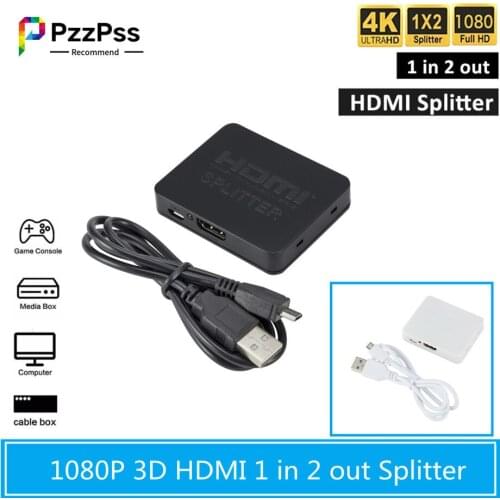 PzzPss Hdmi Splitter 1 in 2 out 1080p 4K 1x2 Stripper 3D Splitter Power Signal Amplifier 4K HDMI Splitter For HDTV Xbox PS3