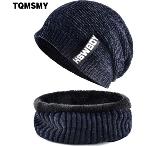 Solid Color Hat scarf sets Winter Mens Beanie Knitted wool Bonnet Caps Fashion Hip Hop Skullies women Thick Warm Gorros